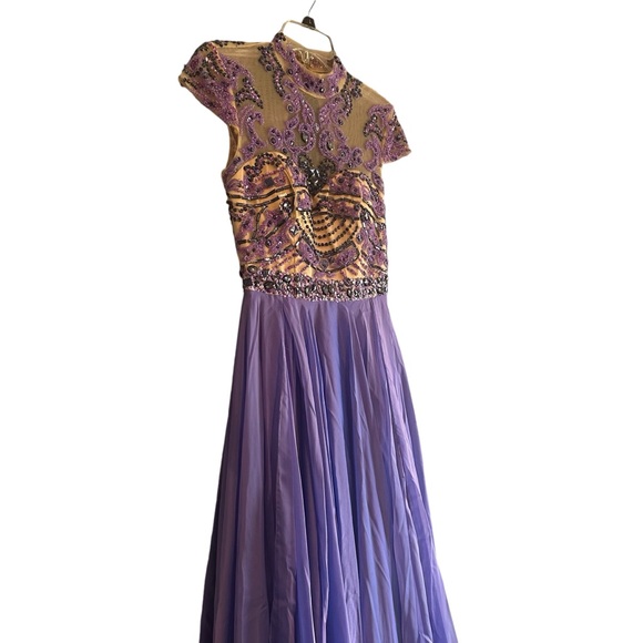 Sherri Hill VTG Maxi Dress Ball Gown Prom Sz 4 Purple Beaded Layered Sheer Fairy - Picture 3 of 12